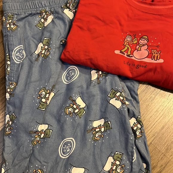Life is Good Snowman Pajama Set Cotton Relaxed Holiday Christmas - Picture 3 of 6